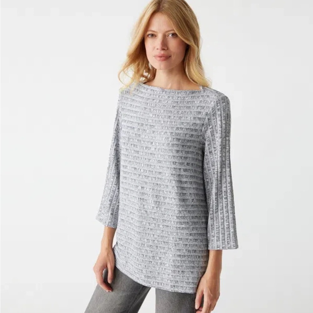Michael Stars Bibi Boat Neck Ribbed Knit Top – Black Marl M NWT Stitch Fix Cozy
